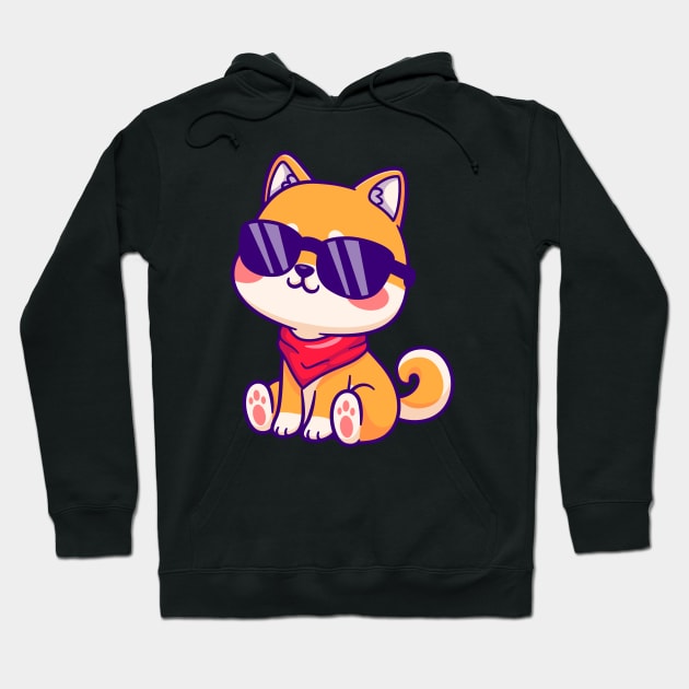 Cute Shiba Inu Sitting Wearing Glasses Cartoon Hoodie by Catalyst Labs